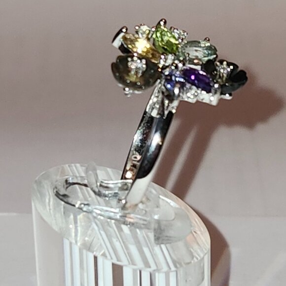 .925 Sterling Silver Amethyst/Peridot/Citrine/Tanzanite CZ Ring Sz 8 Value $590 - Picture 4 of 7
